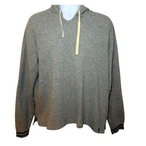 Polo Ralph Lauren Mens L Gray Waffle Knit Thermal Hoodie Striped Cuffs Pullover